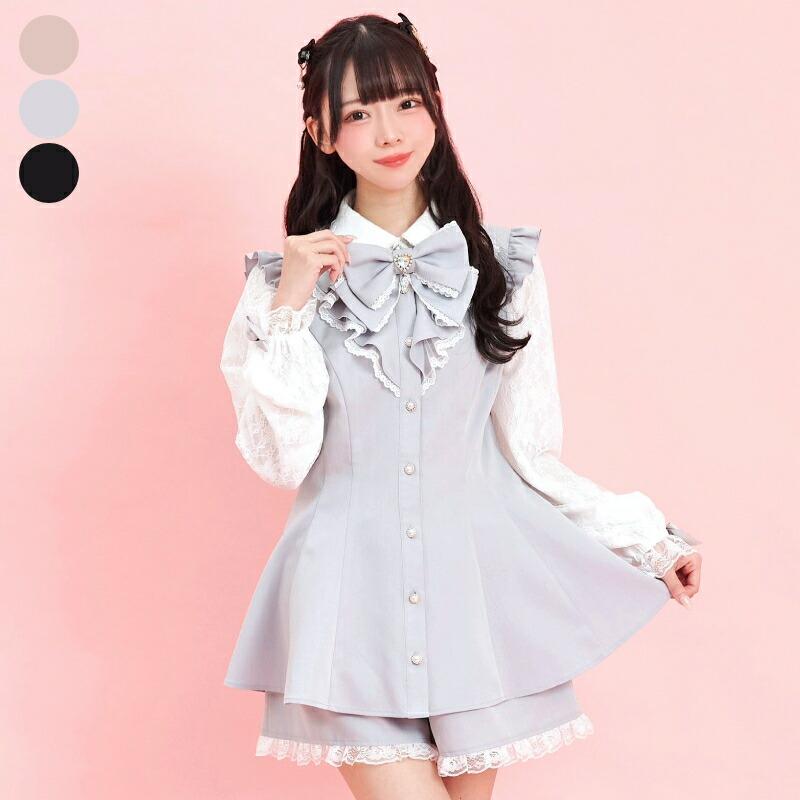 【楽天市場】レース袖ラッフルセットアップ3/22 12:00 クロ再入荷3/19 12:00 クロ再入荷1/24 12:00 グレー・クロ再入荷secrethoney　シークレットハニー　シーハニ　量産型　レディース　ガーリー　長袖　無地　ピンク　グレー　ブラック　黒：Secret Honey
