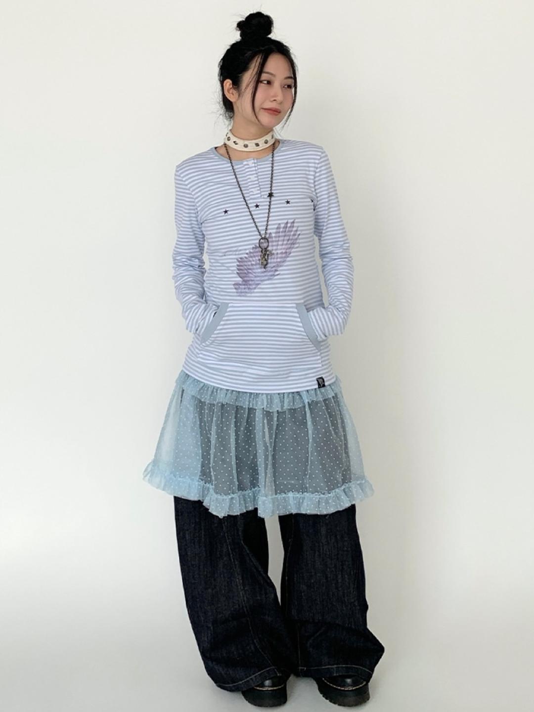 ATRANDOM Snow Lace Dot Ruffle Skirt (2color)