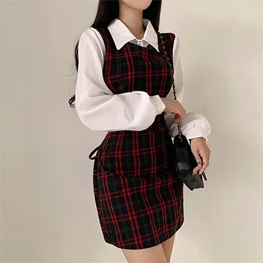 모직 체크 원피스 크리스마스,데이트룩,파티룩,연말룩추천