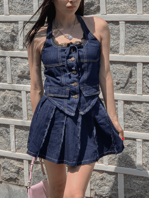 로브 생지 데님 투피스