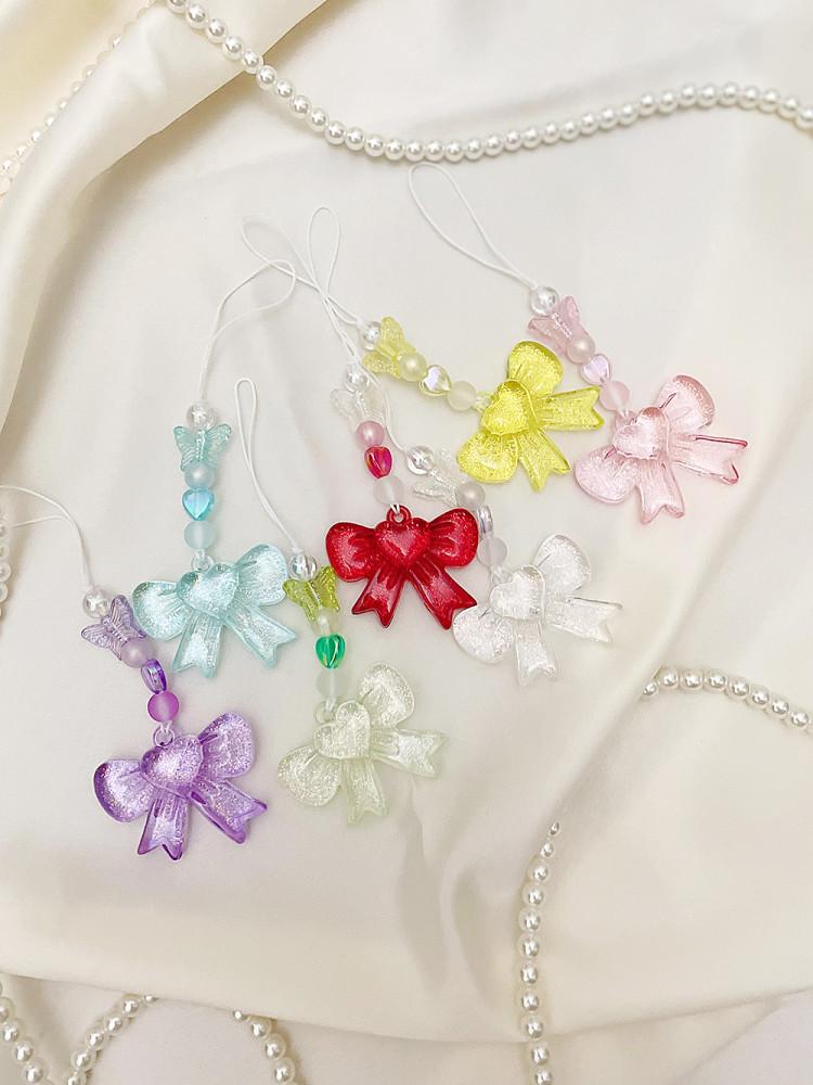 디어 리본 레인보우 하트 나비 비즈 키링 (7color)