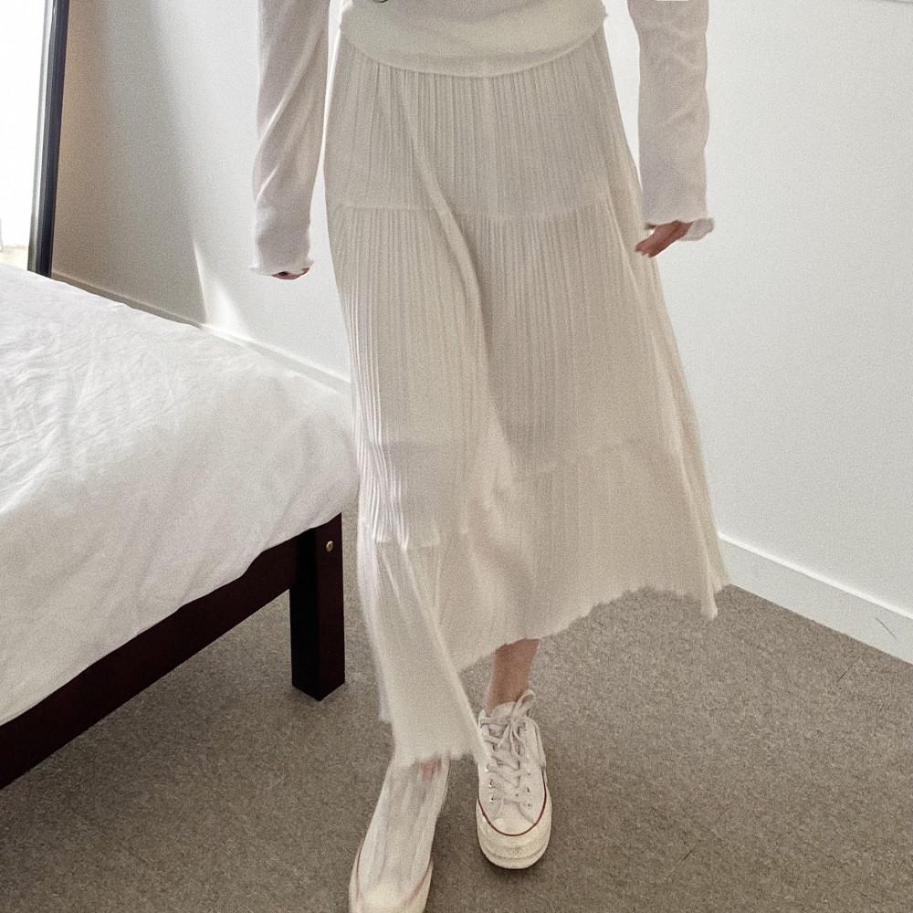 밴딩 플리츠 플레어 롱스커트