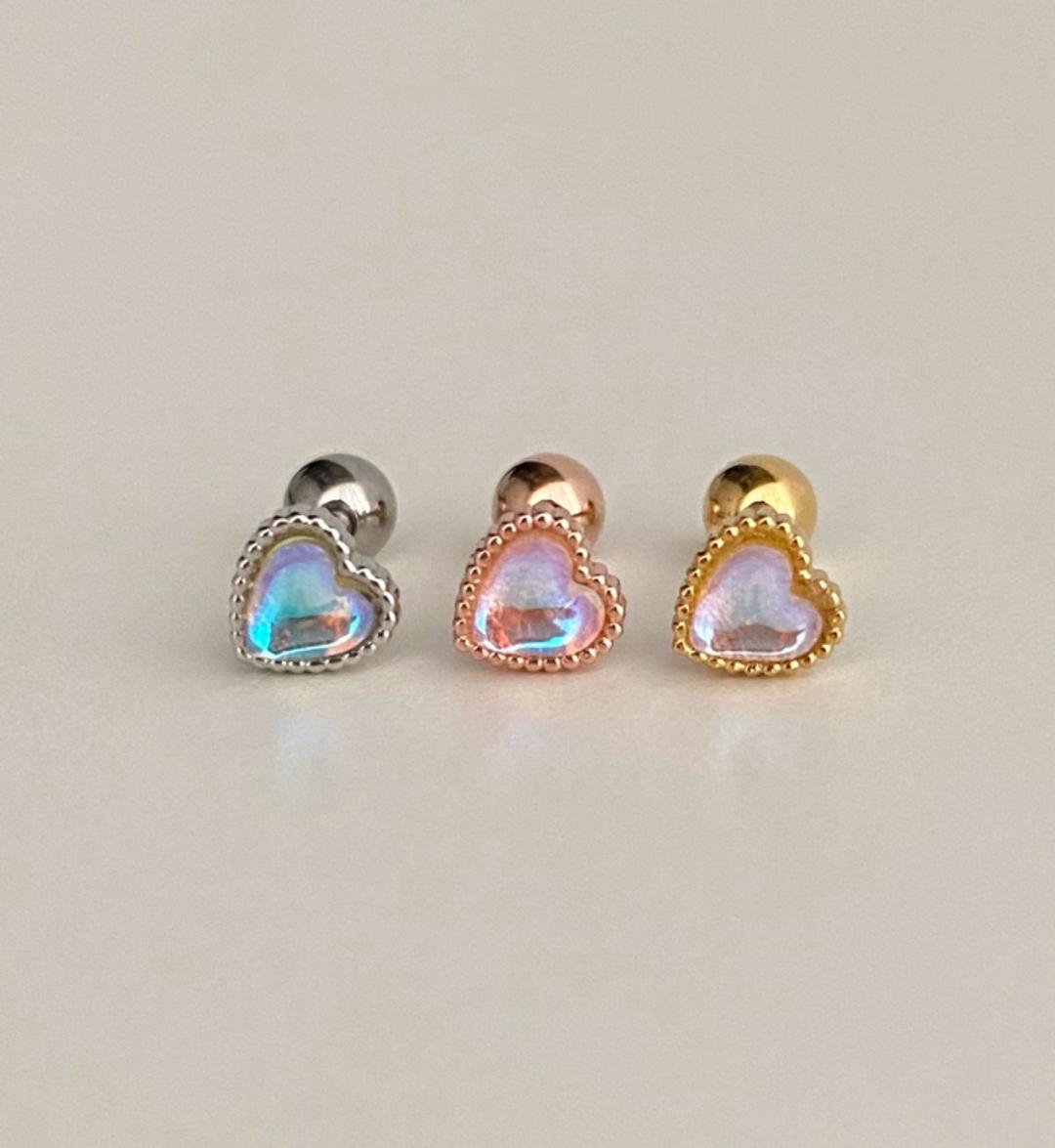 써지컬 솔리드 오팔 하트 피어싱 / 3color