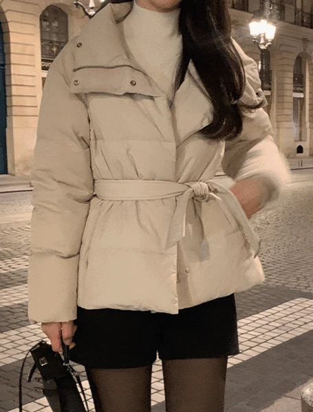[시험성적서첨부/단독개발원단/마시멜로터치감/프린세스라인/얼죽코구원패딩][made] 프리미엄 네이븐 페미닌 벨티드 하프 패딩 (겨울/가을/간절기/신상/데일리/데일리룩/출근룩/데이트룩)
