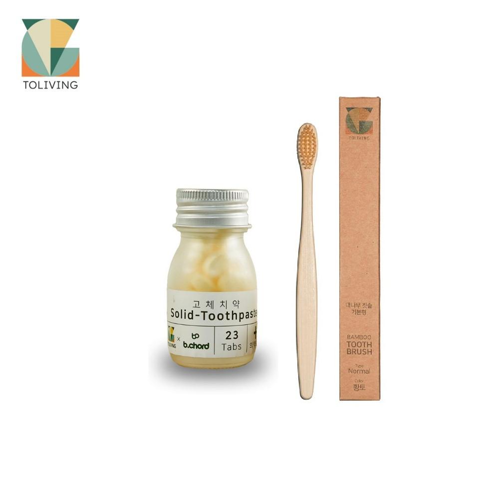 투리빙 레몬민트 고체치약 [휴대용 여행용 씹는 캠핑 치약 ] 23정 대나무칫솔 포함