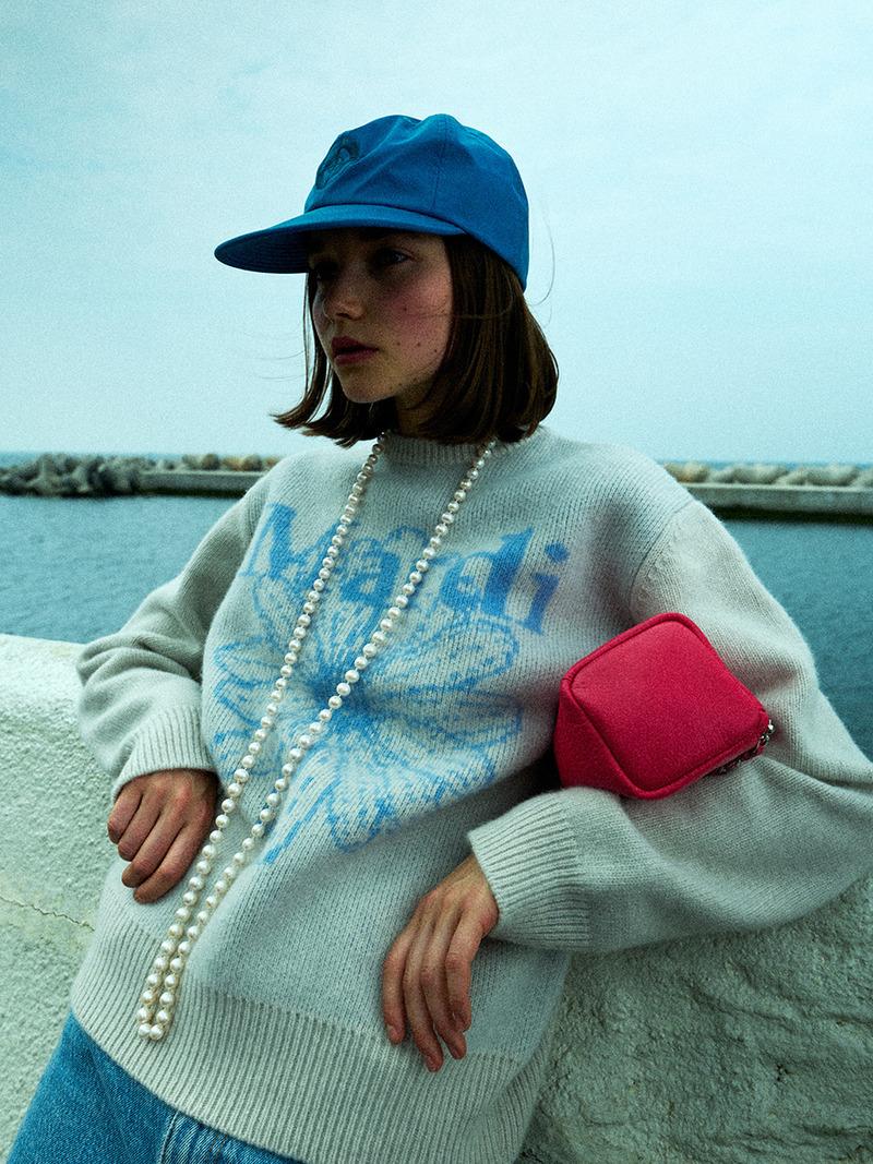 CASHMERE BLENDED PULLOVER FLOWERMARDI_IVORY SKY