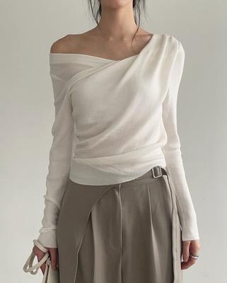 shirring twist drape knit tee (2color)