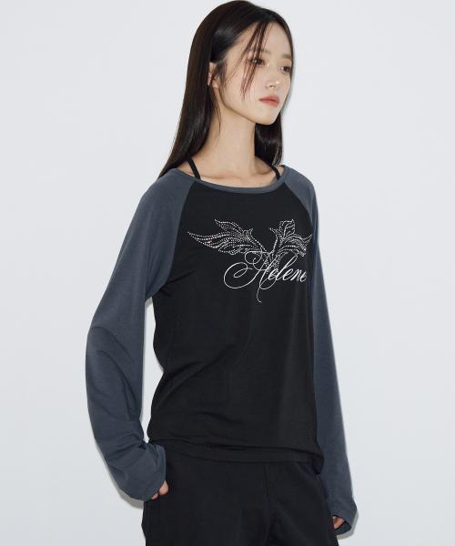 래글런 엔젤 레터링 롱 슬리브 [그레이 블랙]
