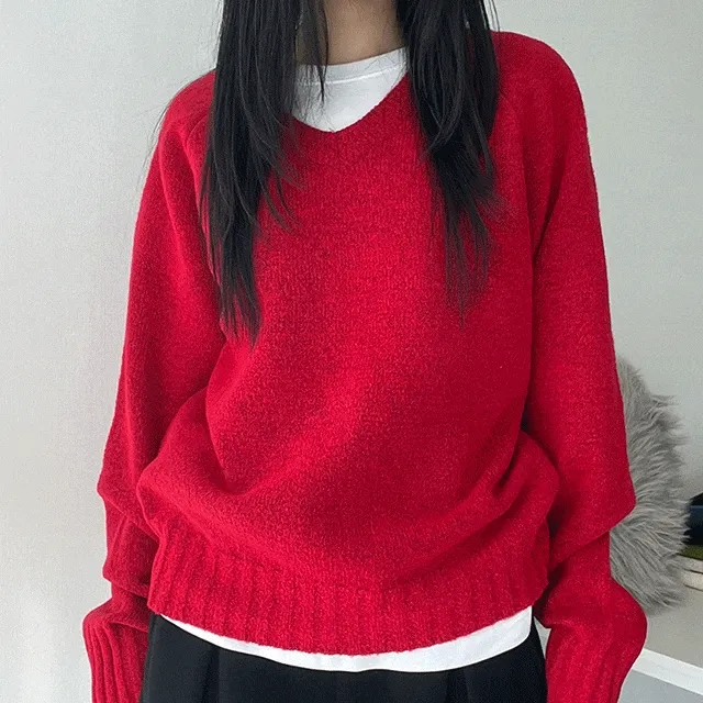 [감성/6color] 넌 브이넥 스판 루즈핏 니트