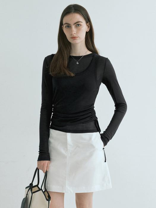 [SET] 사이드 셔링 레이어드 티셔츠 블랙 MDTS067BLACK