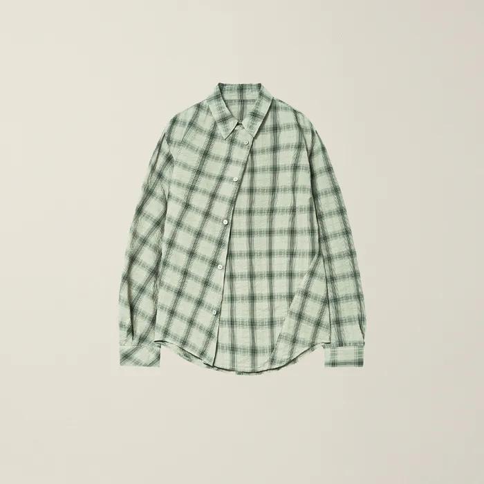 WOMENS GARMENT DYED CURVED CHECK SHIRT LIGHT MINT