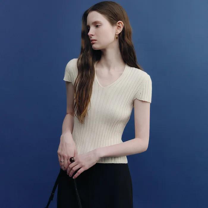 Suri Ribbed V-neck Knit (Cream)