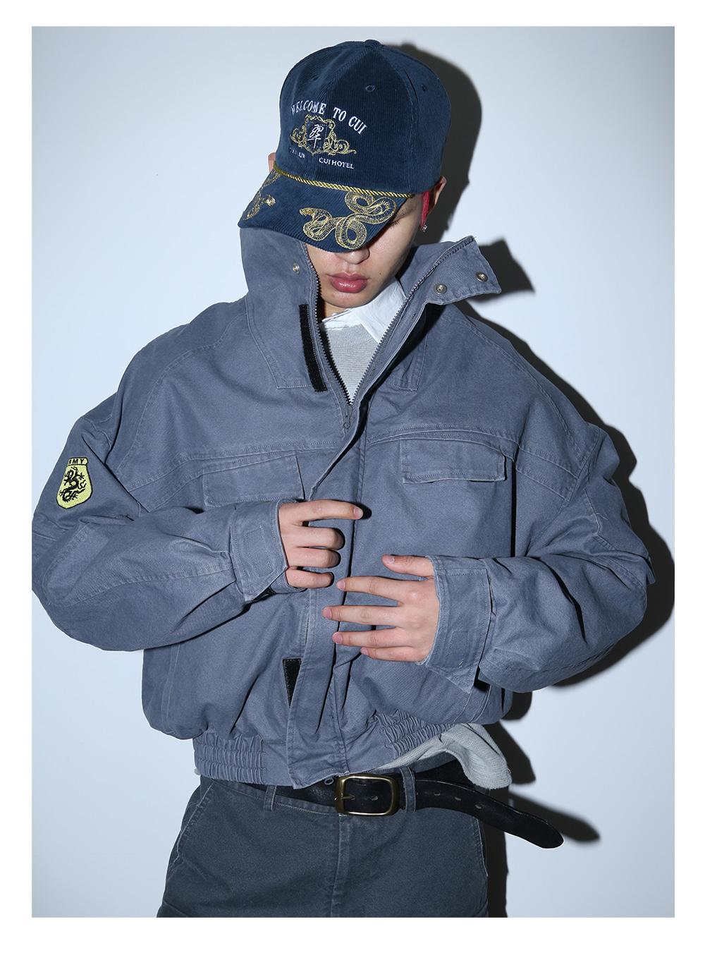 TREclub washed vintage stand collar jacket