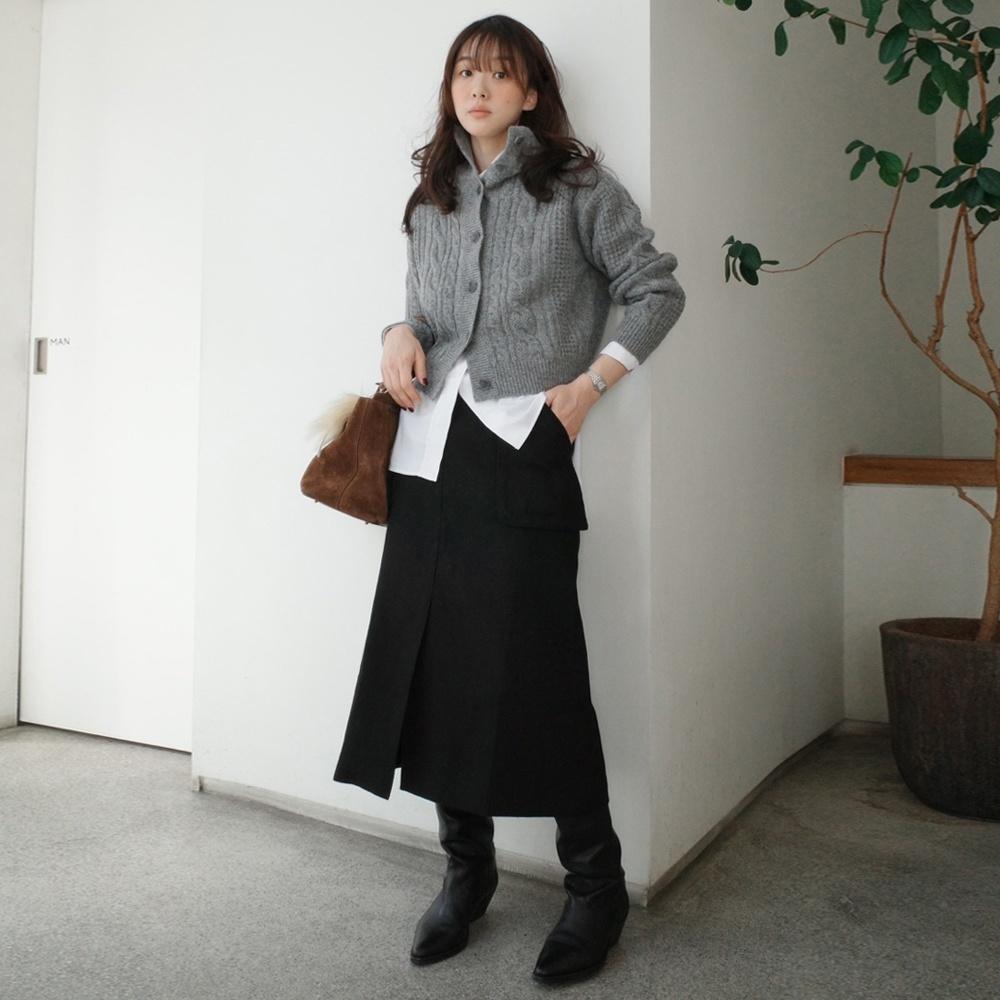 포켓 포인트 울 스커트_BLACK