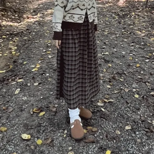 [부드러움/당일출고] 체크 A라인 가을 겨울 밴딩 스커트