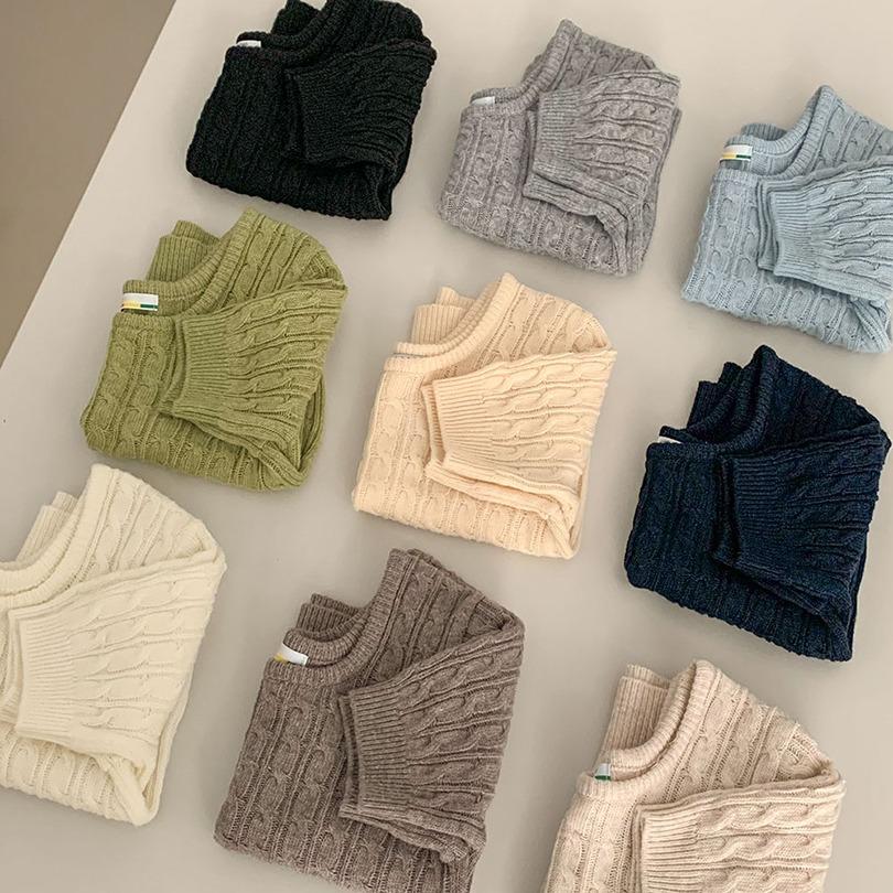 [9color]크로플 유넥 꽈배기 반팔 니트