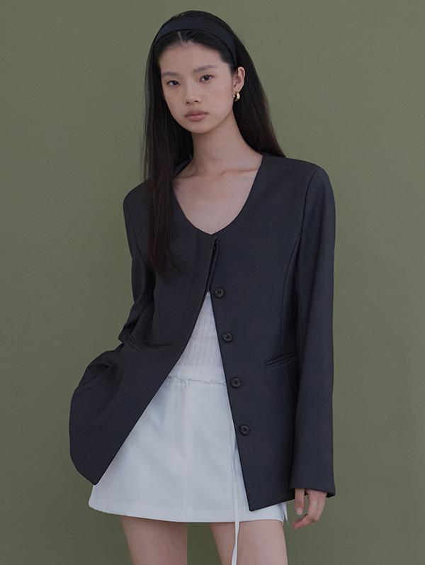 [4th 재입고] JACKIE U NECK JACKET (CHARCOAL)