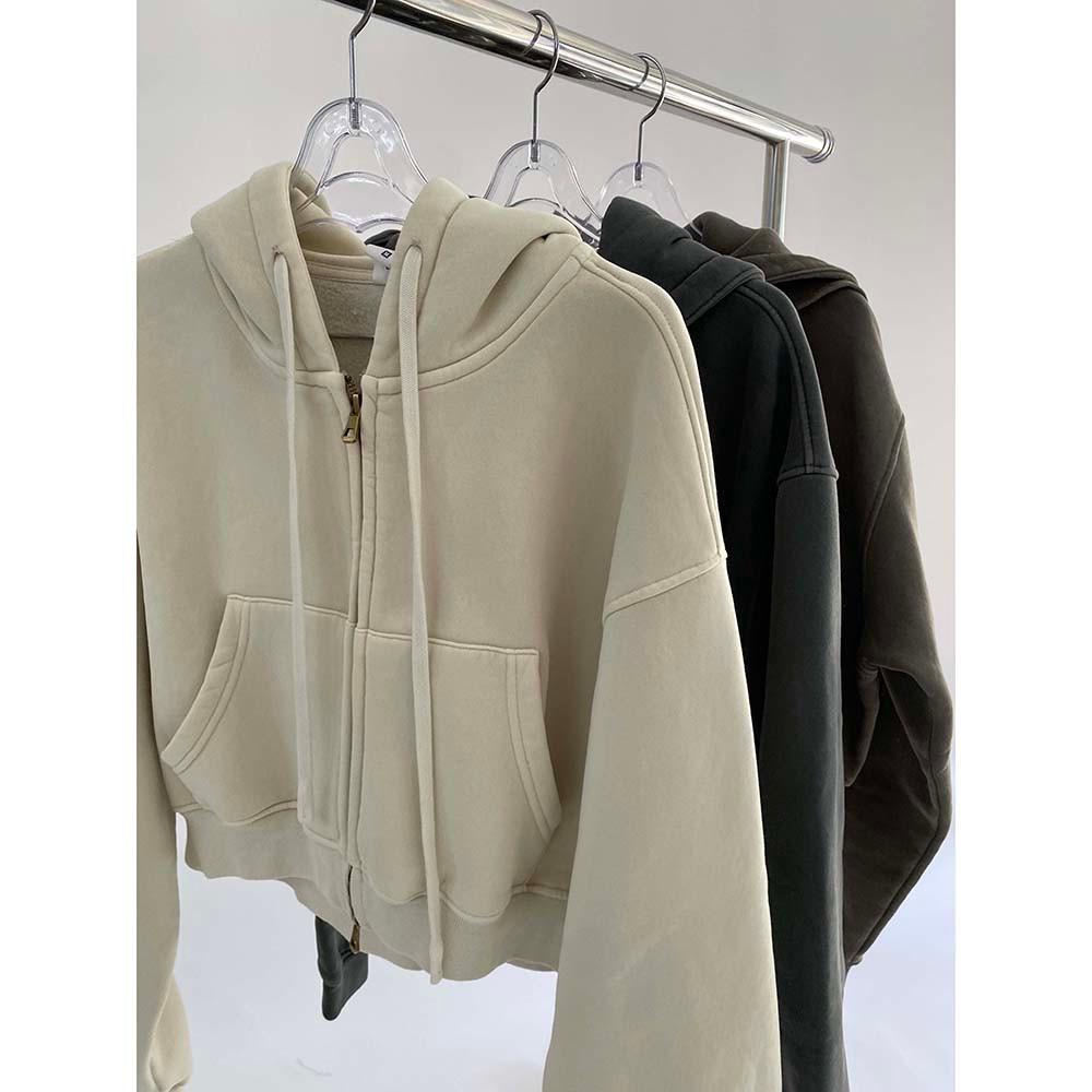 Washed Cropped 후드 집업-3colors : 이사야클로딩