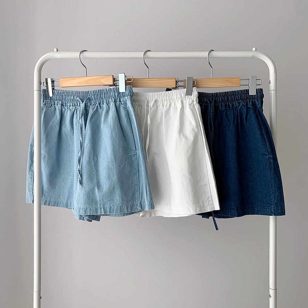 여성청반바지 밴딩 5부청반바지 와이드 연청바지