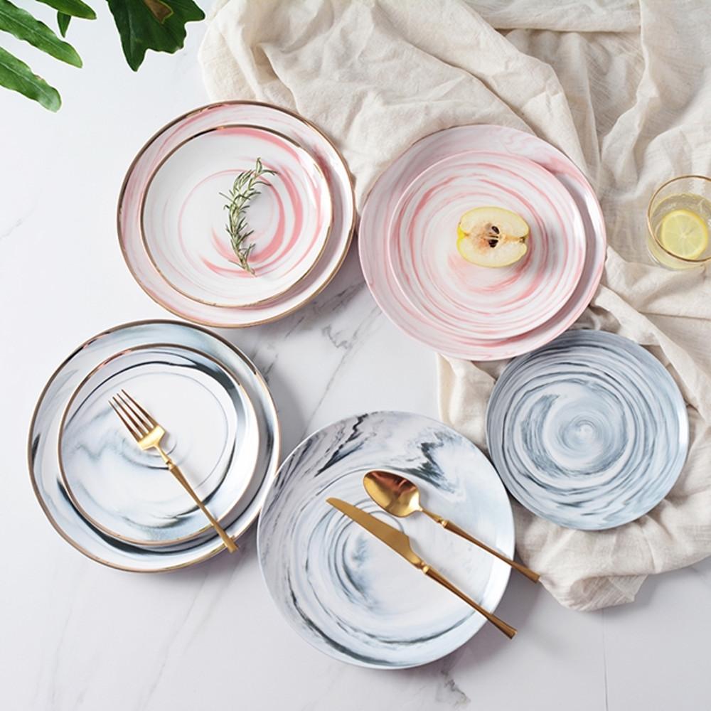 홈카페 골드라인 대리석무늬접시 디저트 파스타 마블플레이트