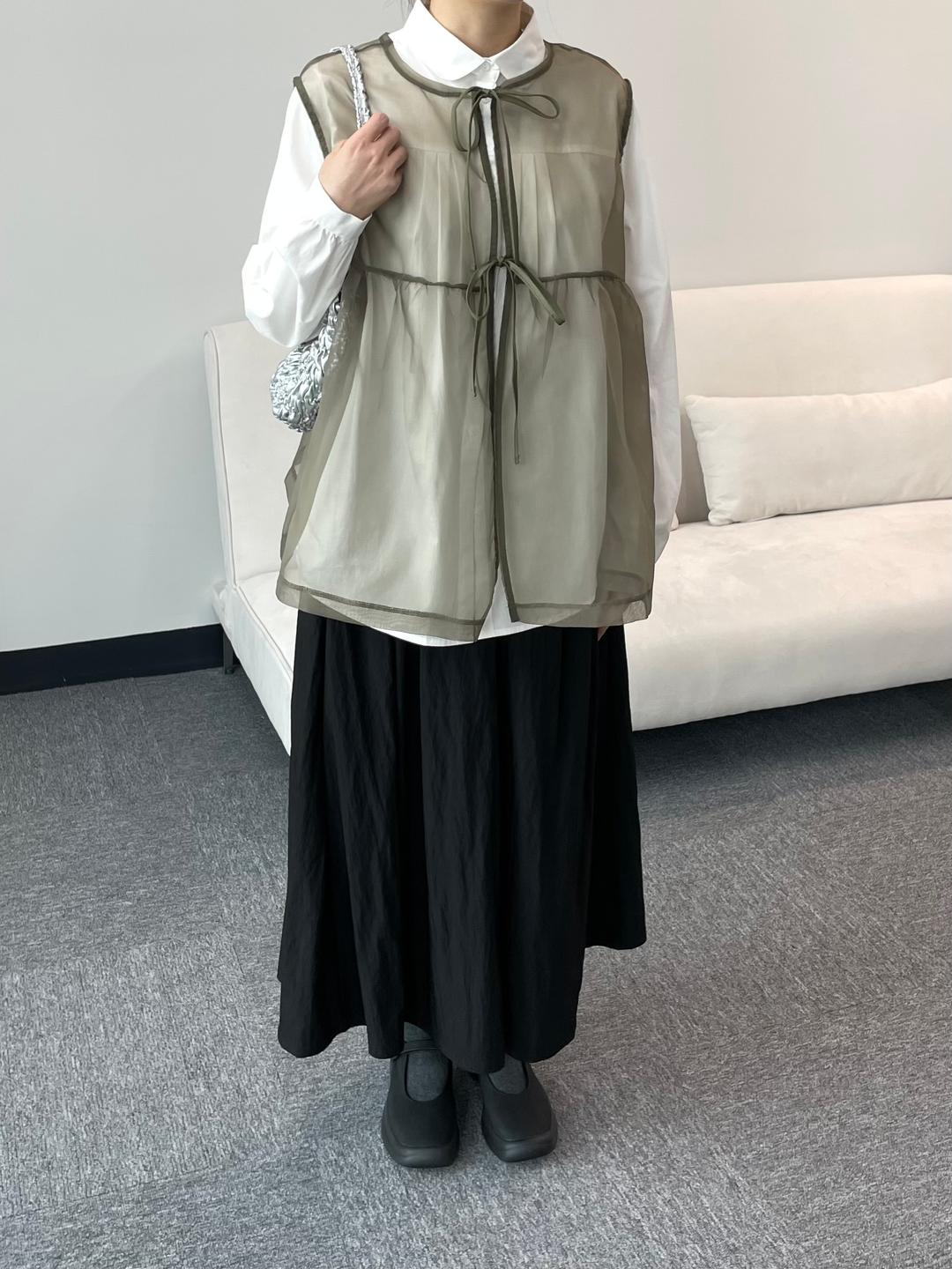 시스루 리본 레이어드 나시 블라우스 ( 3colors )