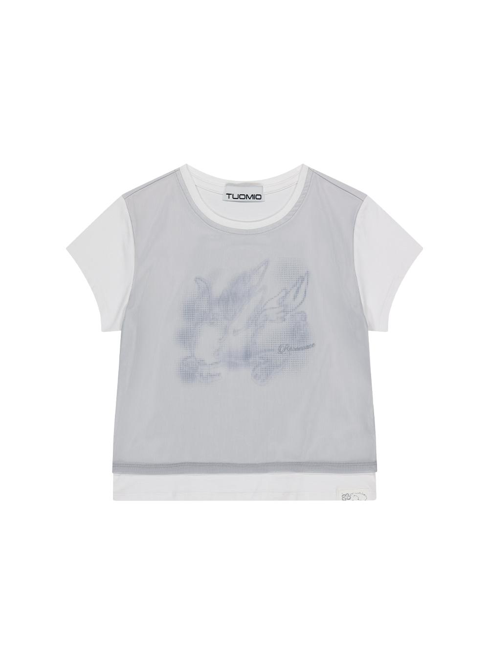 MESH LAYERED GRAPHIC T-SHIRT [WHITE]