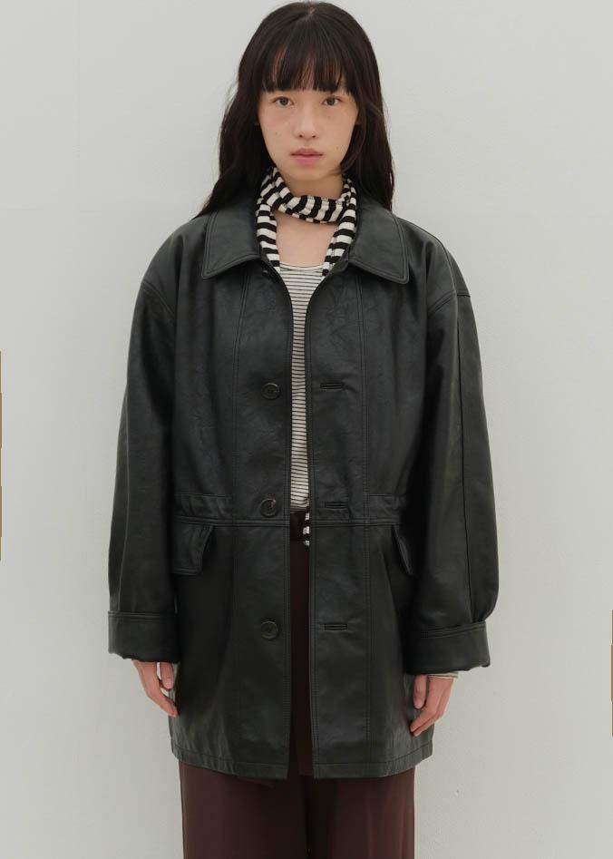 [10TH] OVER STRING ECO LEATHER JACKET - BLACK