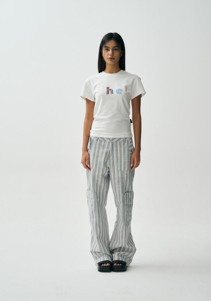 MATE LINEN CARGO PANTS / BLUE STRIPE