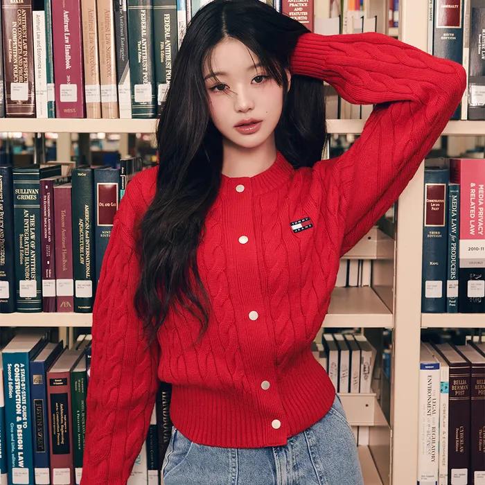 케이블 배지 가디건_레드