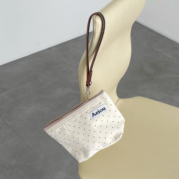 Aeiou Basic Pouch (L size) Little Dot White