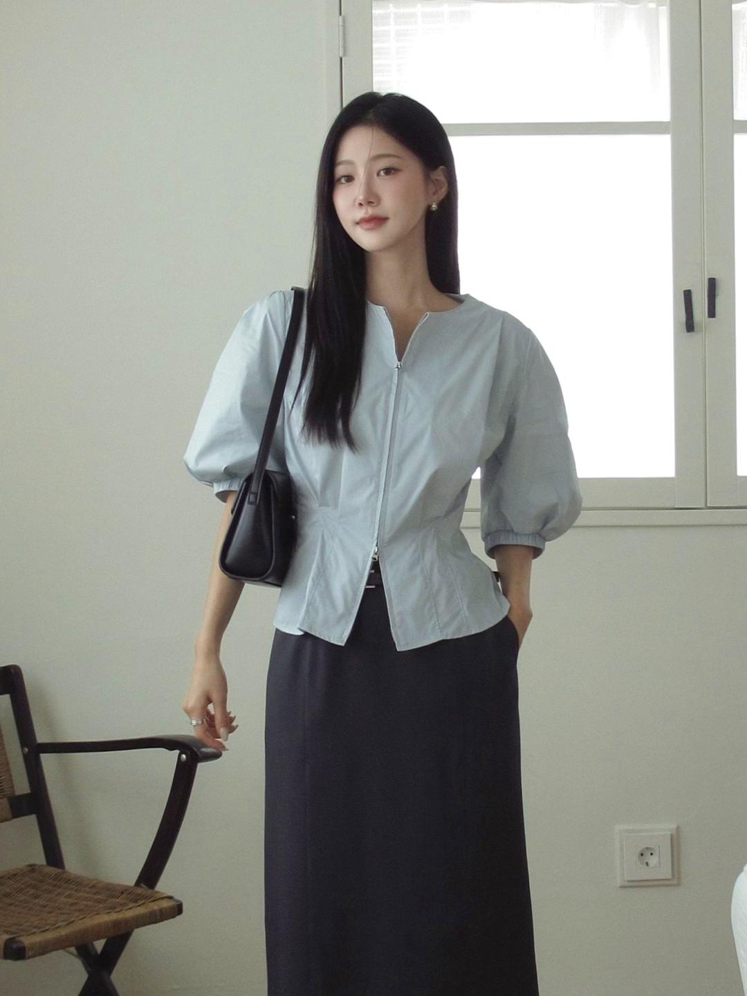 더아이잗 백 스모킹 투웨이 집업 블라우스 (MINT) IRUP0BL551