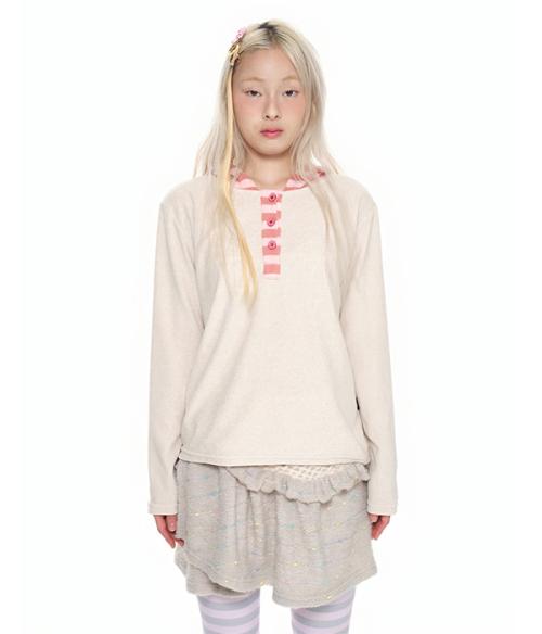 Hooded Henley Tee _beige