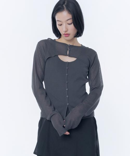 Layered bolero knit top CHARCOAL