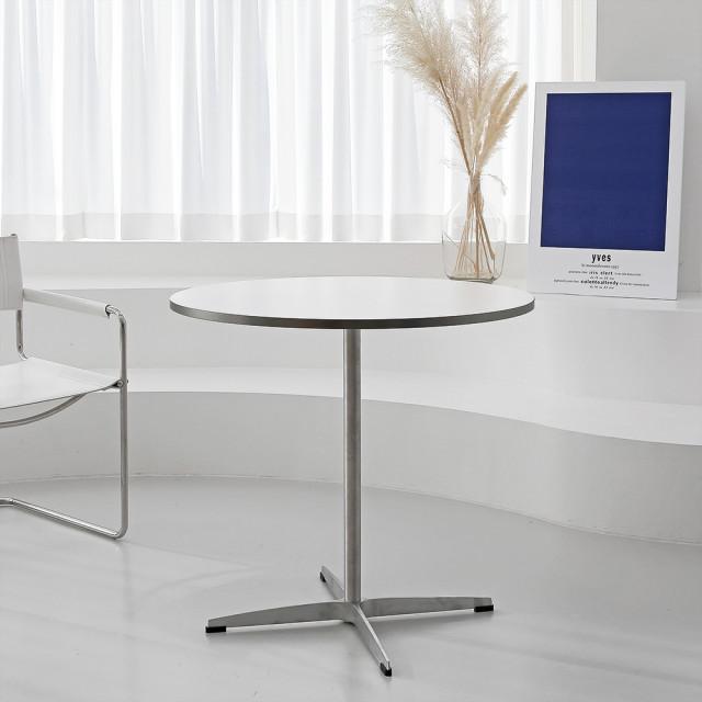 실버엣지 화이트 원형 베이직 2인 4인 식탁 테이블 HPL 모모드가구