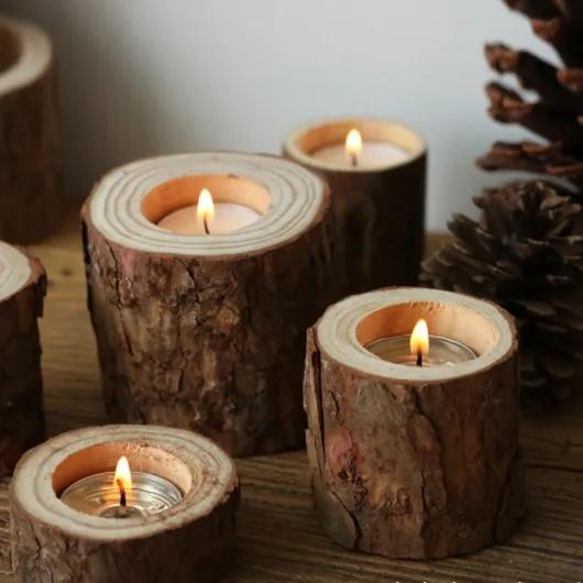 (3종세트) 빈티지 원목 감성 우드 캔들 티라이트 홀더 세트