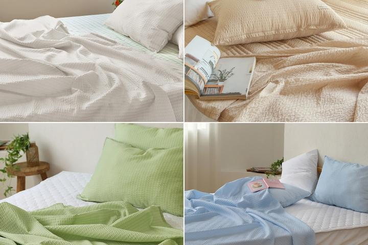 [5%쿠폰][오늘의딜]단독컬러 붙지않아 시원한 멜란 시어서커 홑이불 SS/Q 6colors