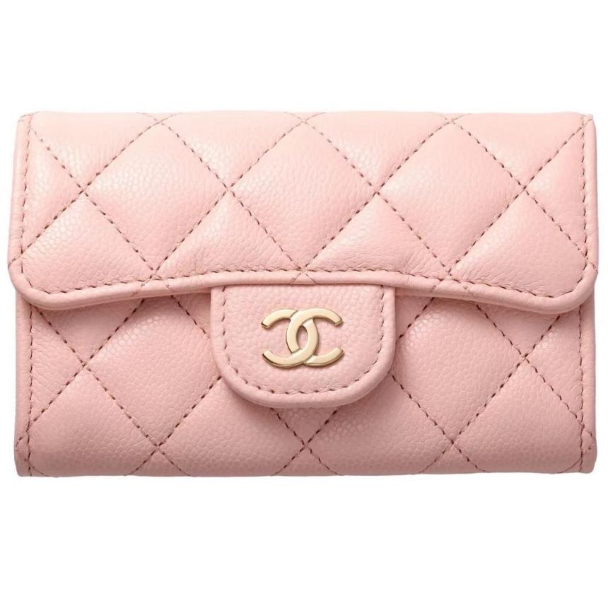 샤넬 클래식 카드 홀더 캐비어 핑크 금장 AP0214 B10583 NR644
