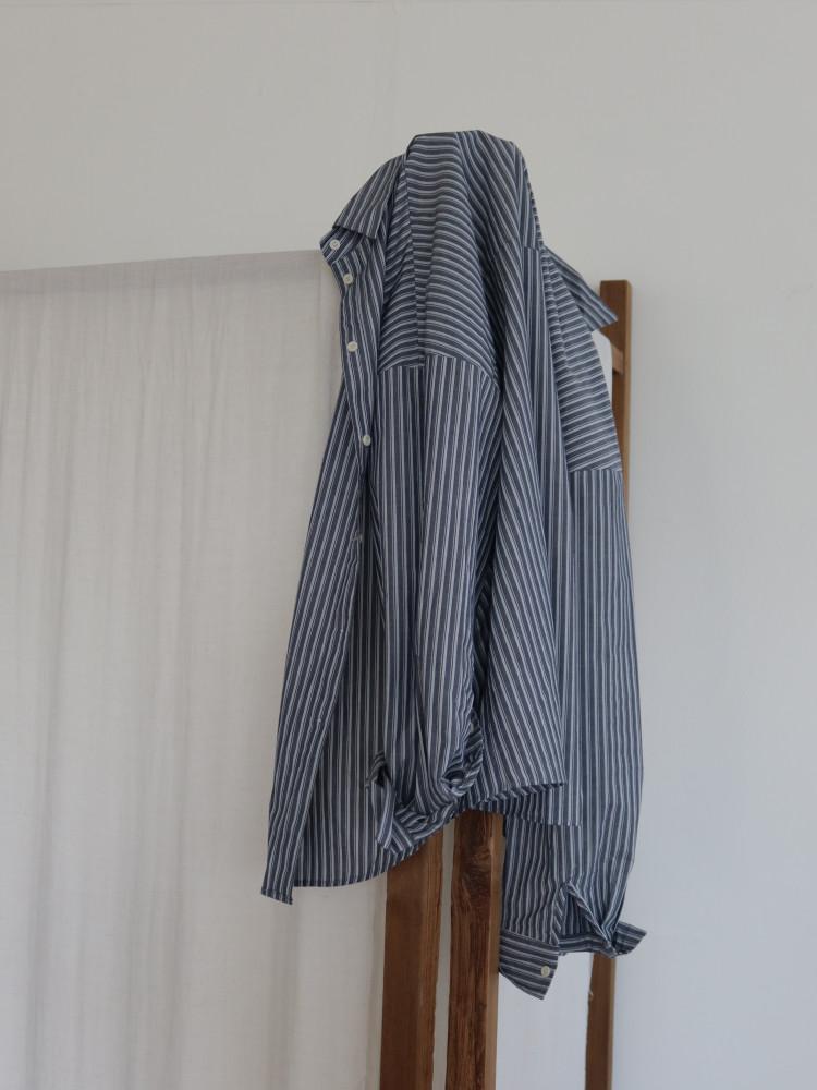 스트라이프 면 랩셔츠 루즈 오버 핏 줄무늬 가을 셔츠