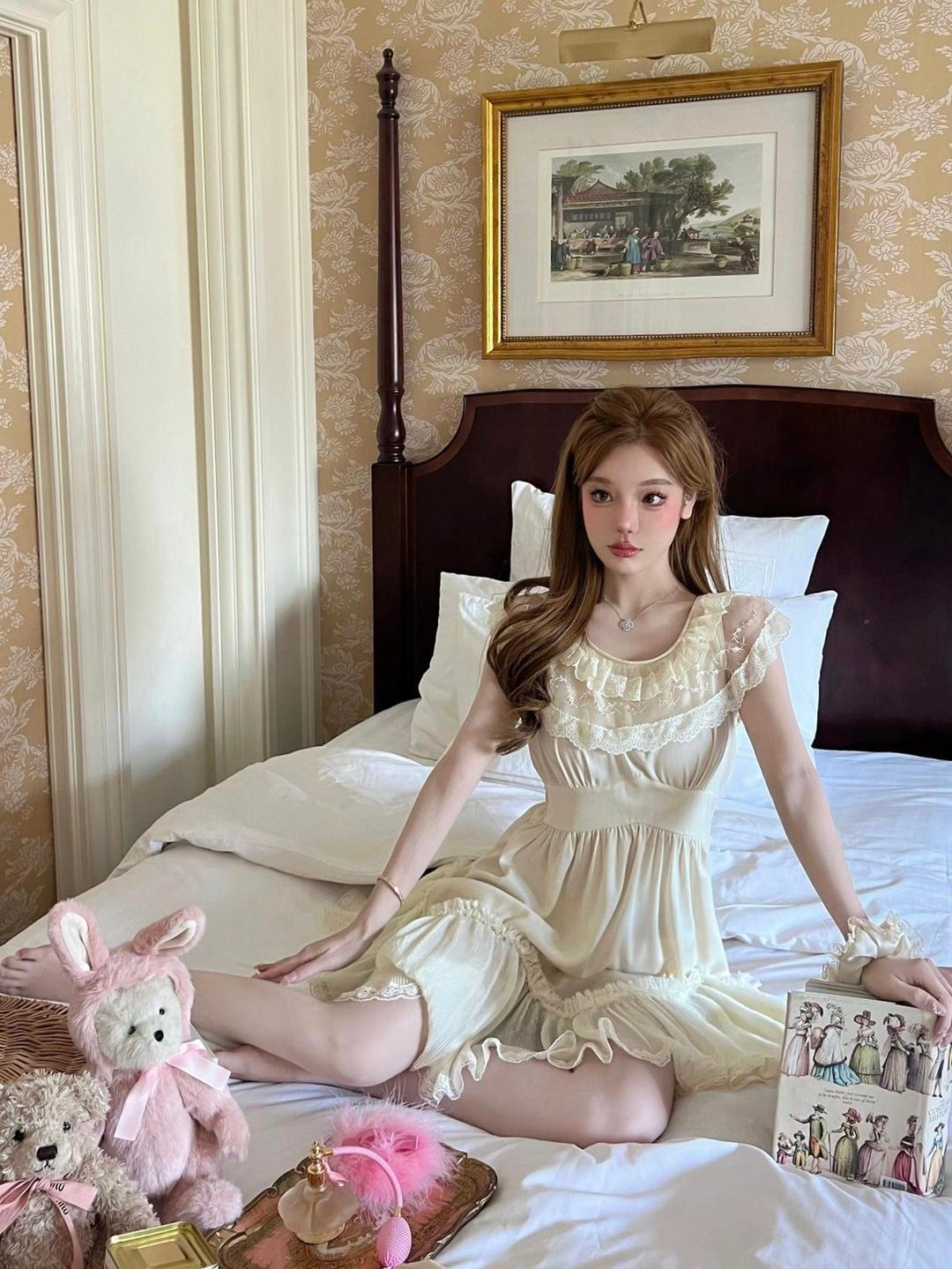 Coquette Dream Rococo Pompadour Satin Mini Dress - S / In Stock