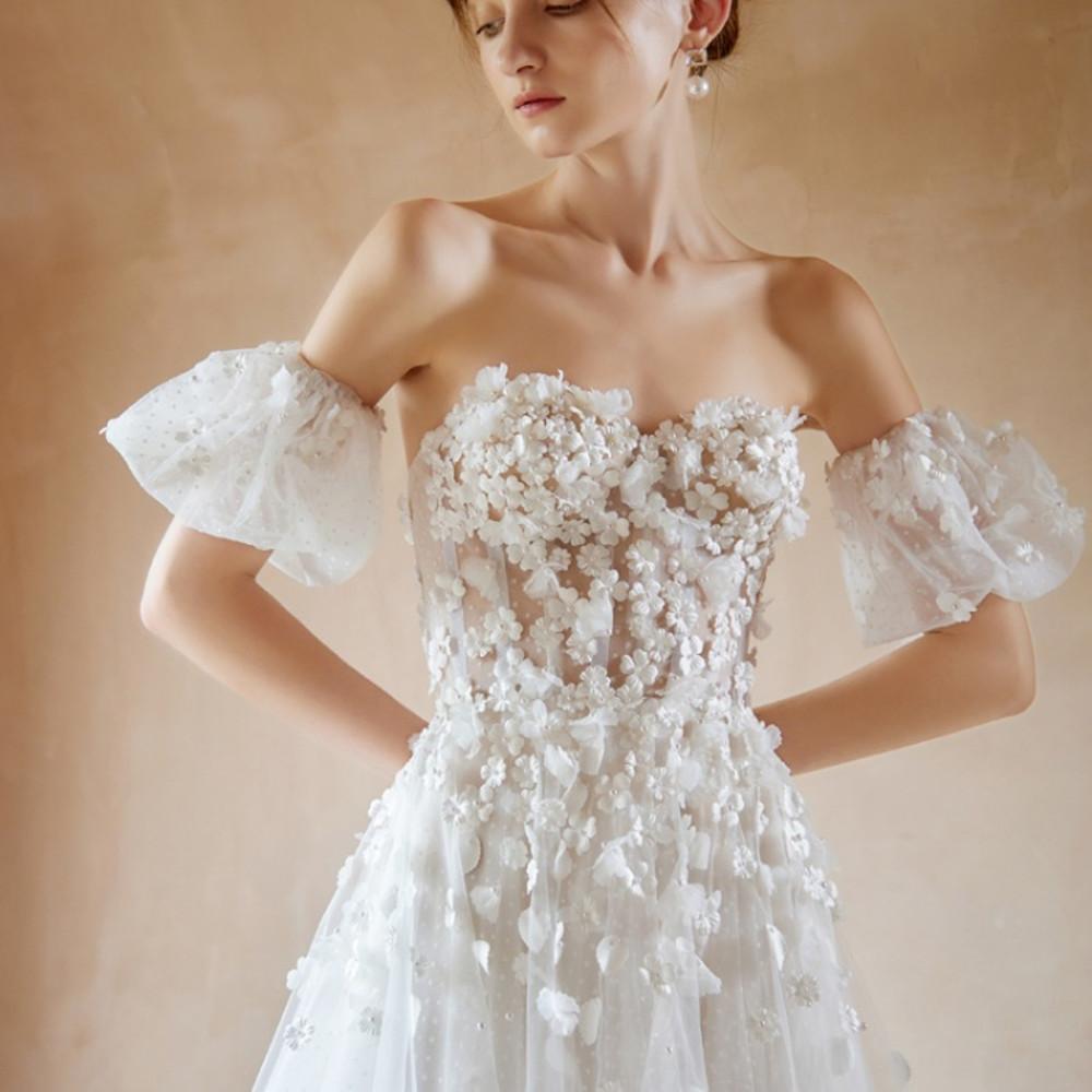 맞춤제작 셀프 웨딩드레스 피로연 오프숄더 누노 슬림 드레스 2부