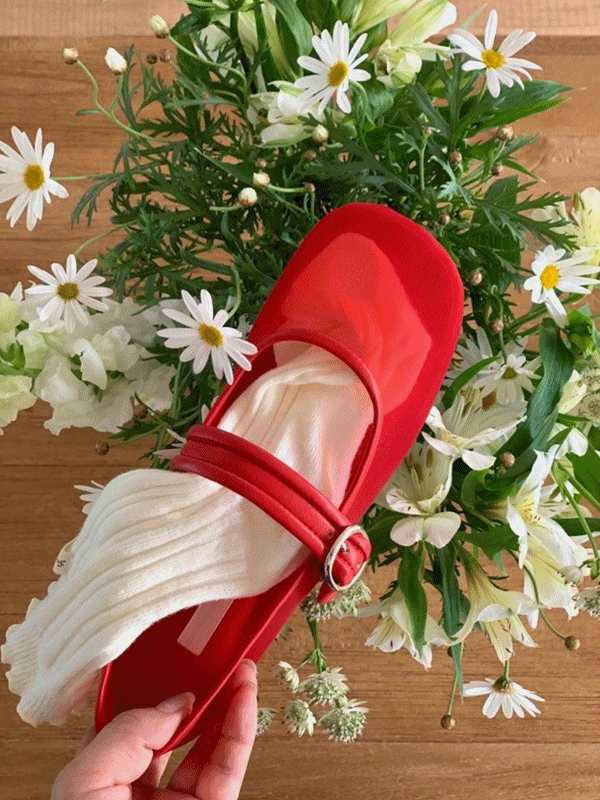 쩡이네 벨티드 스트랩 키치 실버 메쉬 망사 시스루 메리제인 플랫슈즈