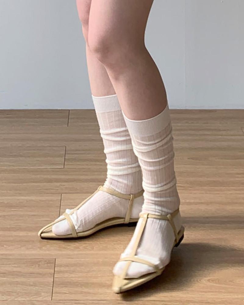 [당일발송] 뮤뮤 골지 양말 메리노울 루즈 시스루 롱 삭스 (3col)