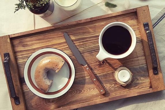 빈티지 우드트레이 카페트레이 사각 손잡이 쟁반