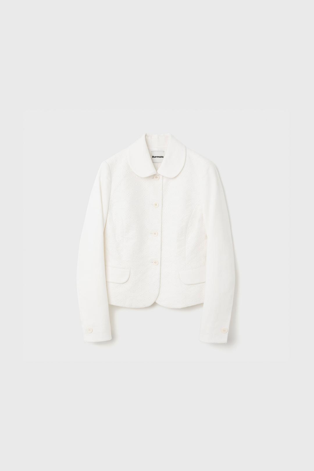 ROUND COLLAR COTTON JACKET-EYELET (IVORY)