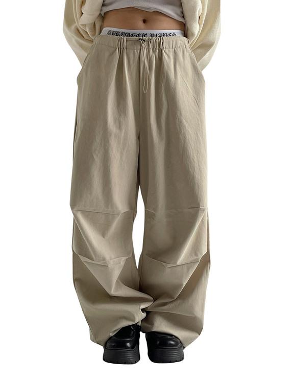 고하이 와프 파라슈트 핀턱 코튼팬츠