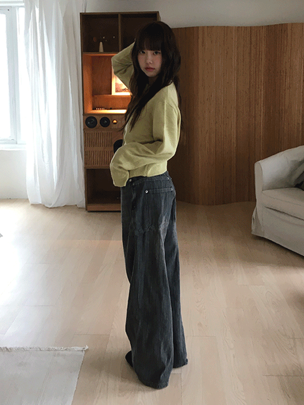 레터링 니트 가디건