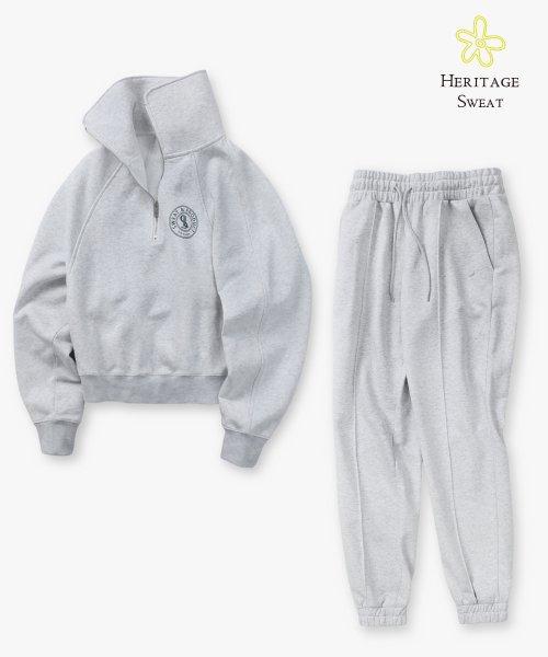 [SET UP][Woman]클럽 오버핏 하프 집업 맨투맨 조거 셋업_Melange Cream