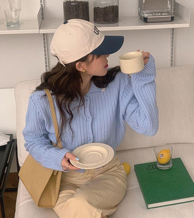 (5color)리올 파스텔 크롭 봄 카라 루즈핏 니트 가디건_프렌치오브