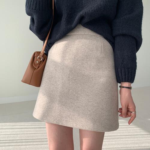 [지금주문폭주🖤/2만장돌파]  하이웨스트 A라인 울 미니 스커트 치마 414