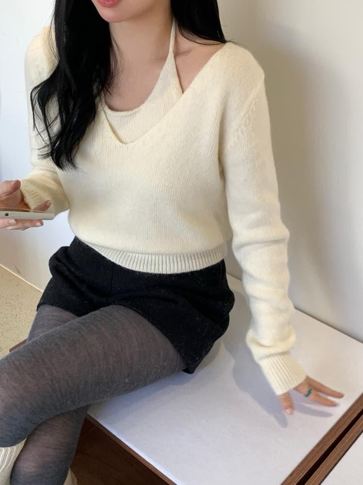 홀터넥니트 레이어드니트